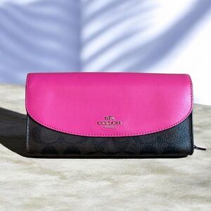 Authentic Coach Brown/Fuchsia Signature Wallet